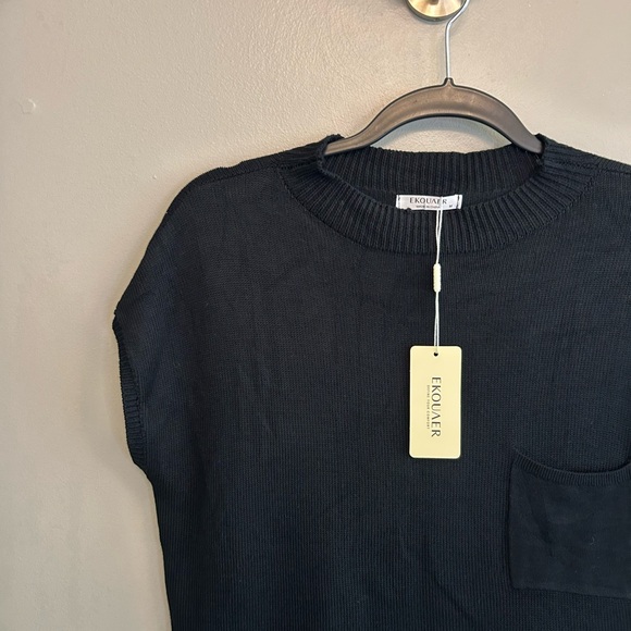 NWT Ekouaer black short sleeved sweater size M - Picture 4 of 12